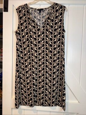 Banana Republic Black Midi Dress with Cream Ring Print